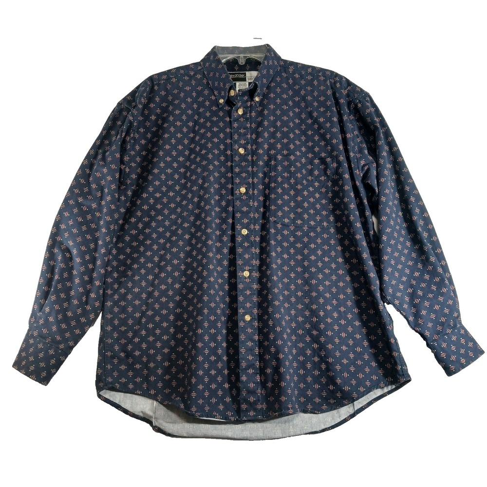 Alexande Martin Men's Sz M long sleeve button down heavy cotton navy print shirt